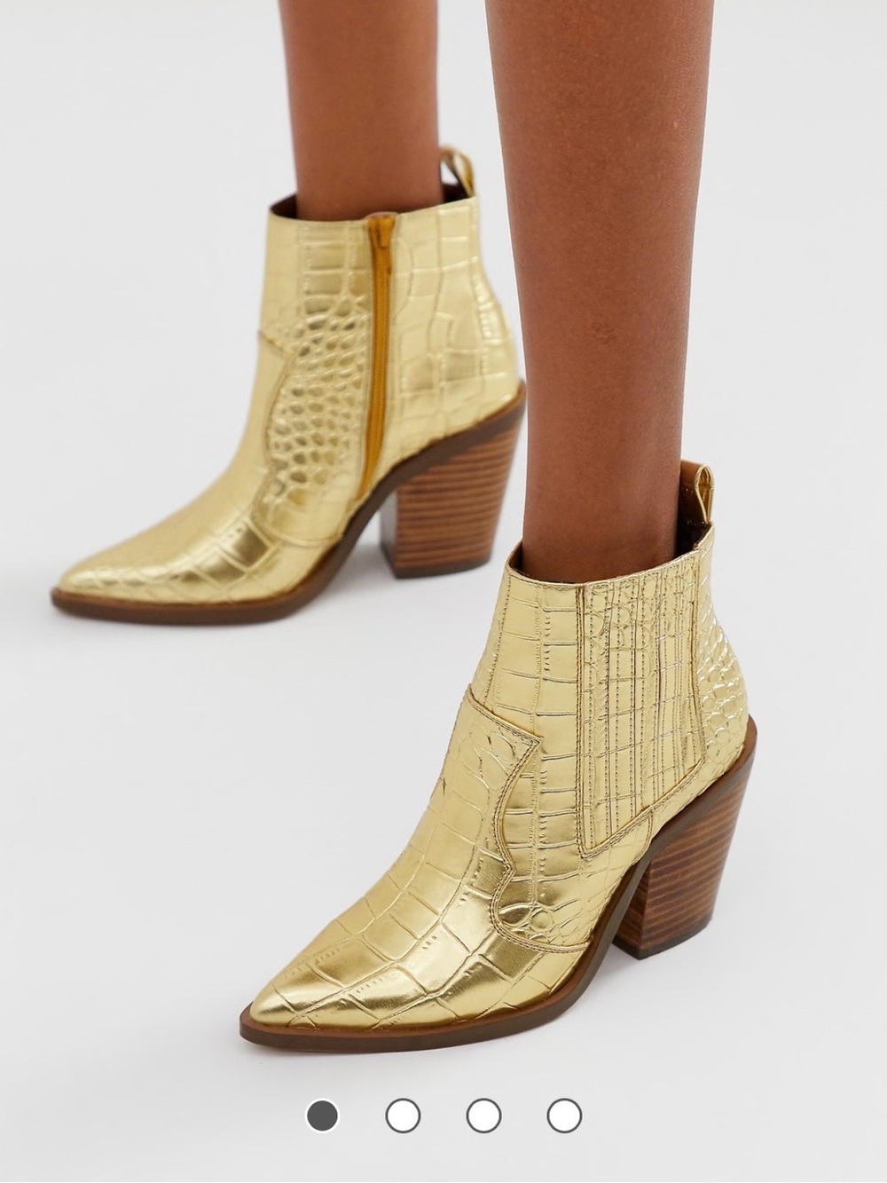 ASOS Gold Croc-Embossed Pointed Ankle Boots